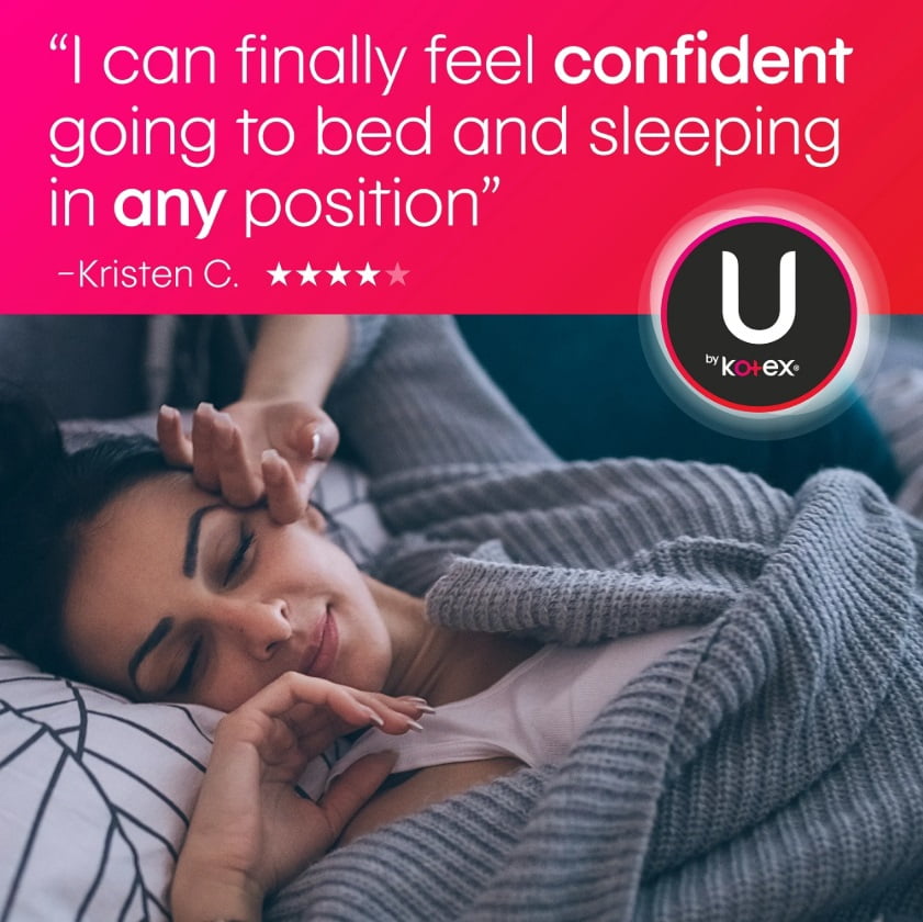 U by Kotex Security Maxi Feminine Pads with Wings, Extra Heavy Overnight Absorbency, Unscented, 24 Count