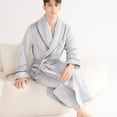 thumbnail image 4 of SWSMCLT Men's Belt Fleece Bath Robe Ankle Fall Chic Comfy Detachable Lapel Loungewear Plush Bathrobes Belt Loops Grey Medium-Large, 4 of 5