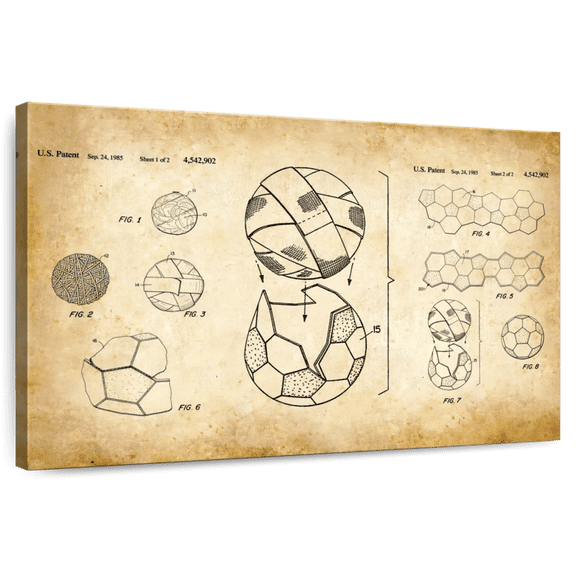 Elephant Stock Soccer Ball 1985 Patent Wall Art - Horizontal Canvas Wall Art - Living Room Wall Decor - Patent Canvas - Black And Gold Decor - 12" x 8"