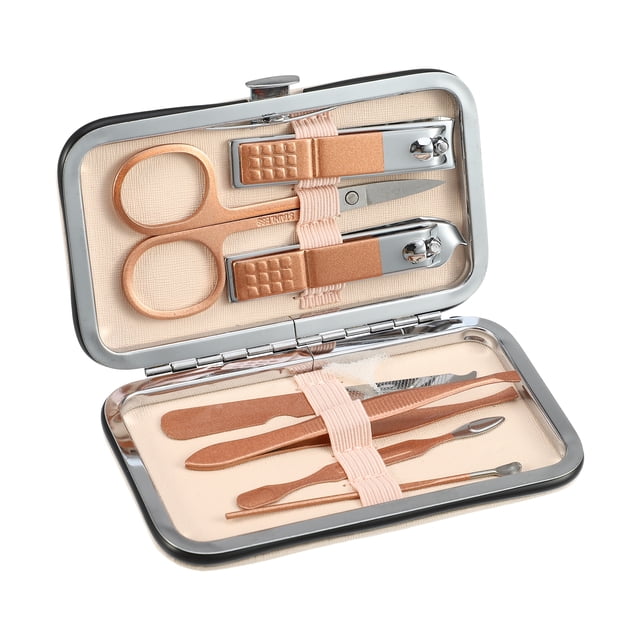 Juego De Cortaúñas Unique Bargains 7 En 1 Acero Inoxidable Tono Oro Rosa