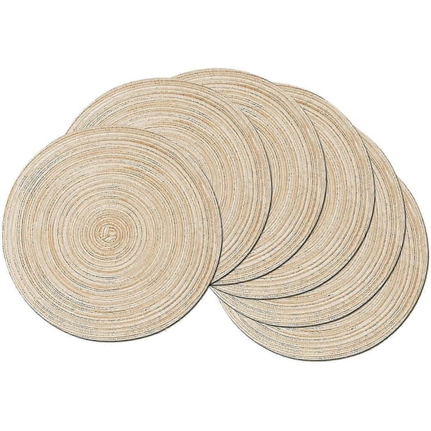 Set Of 6 Round Woven Placemats,washable,round Cotton Placemats,washable,heat-resistant(beige)