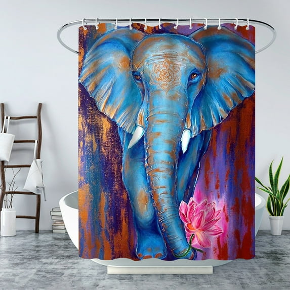Digital Printed Waterproof Shower Curtain Mildew-proof And Anti-fog Bathroom Curtain Non-perforated Bathroom Curtain Elephant Series 1.8M * 1.8M