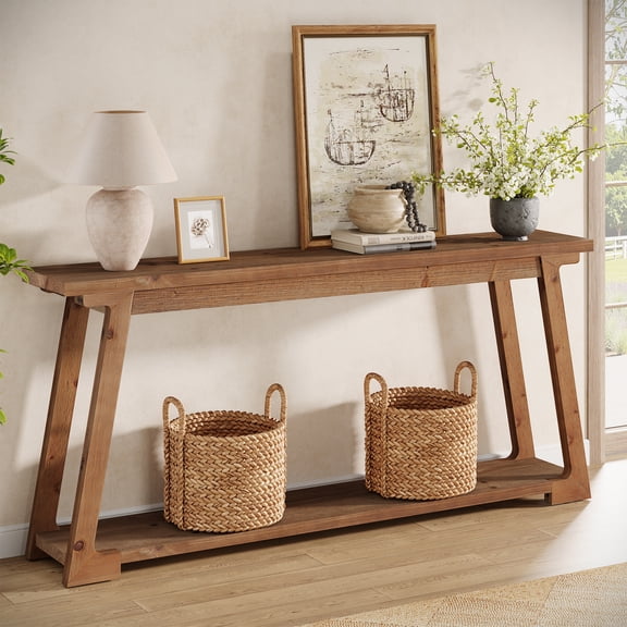 Tribesigns 63" Solid Wood Console Table with 2-Tier Storage, Sofa & Entryway Table