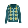 thumbnail image 2 of Women's V Neck Sweaters, Classic Long Sleeve Argyle Print Loose Fit Knitted Tops, 2 of 10