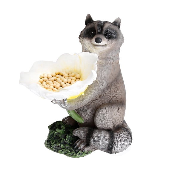 Resin Raccoon Bird Feeder Statue, Funny Outdoor Yard Lawn Patio Garden Sculpture Decor