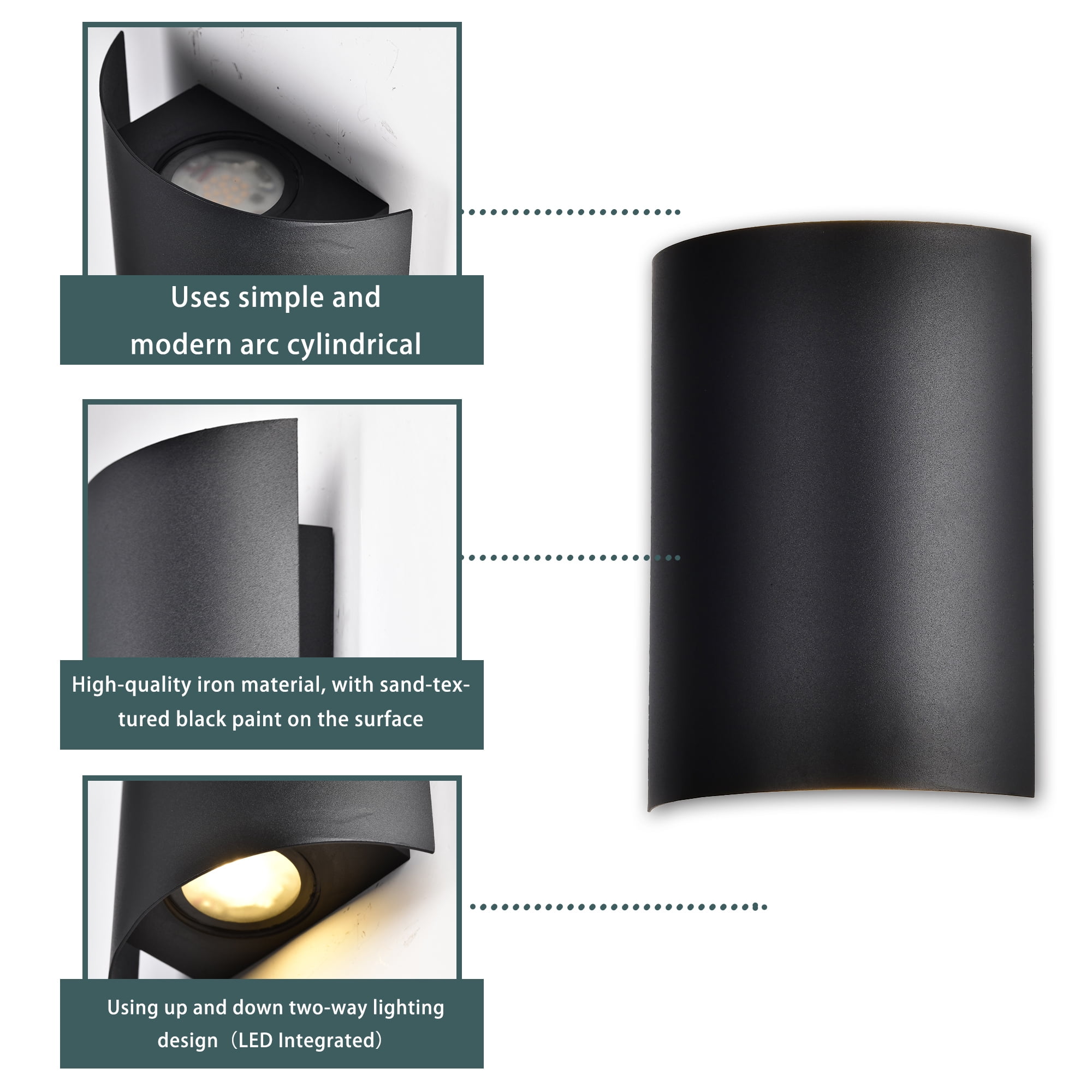 Modern Outdoor Wall Light Black LED Up & Down Sconce, 20W 3000K Waterproof Exterior Light for Porch Patio