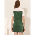 thumbnail image 4 of INSPIRE CHIC Robe à Carreaux pour Femmes Col Noué Contraste Panneau Manches Courtes Bouffantes Vert P, 4 of 5