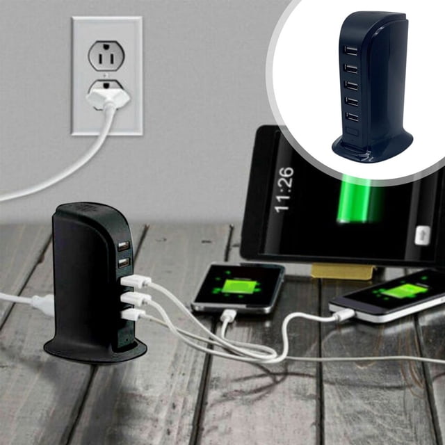 HLONK Charging Station for Multiple Devices Multi USB Charger Block Tower with PD 20W 5 Port USB Charger Charging Block for Smartphone Tablets Multiple Devices