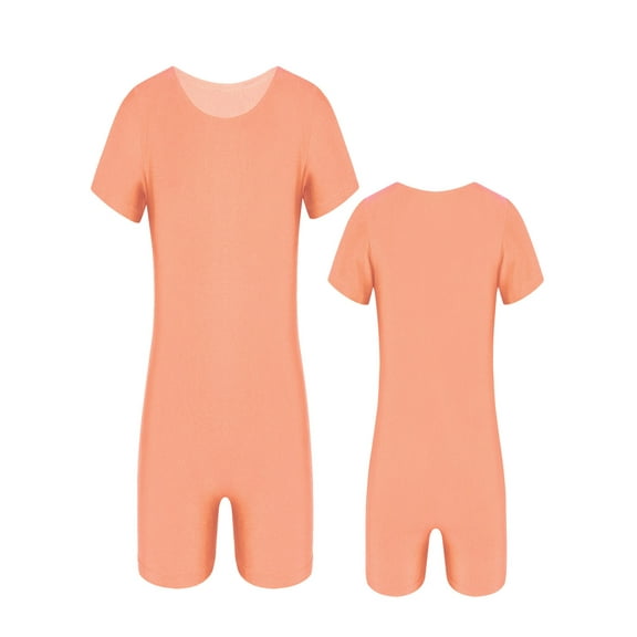 YONGHS Kids Girls Ballet Dance Gymnastic Leotard Short Sleeves Unitard Junpsuit 4-14 Orange 10