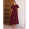 thumbnail image 5 of Merokeety Womens Summer Dresses Boho Floral Eyelet Lace Tiered Flowy Maxi Dress Wine l, 5 of 5