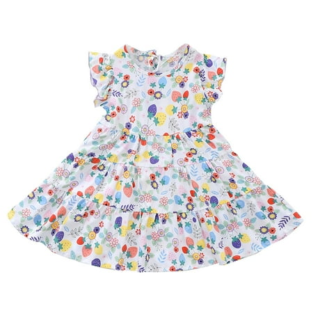

Follure Toddler Girl Outfit Short Sleeve Dress Princess Party Dress Summer Clothes Dress Girl Cute Fruit Dress Pleated Baby Dress Pocket Swing Dress Party Outfits for Girls