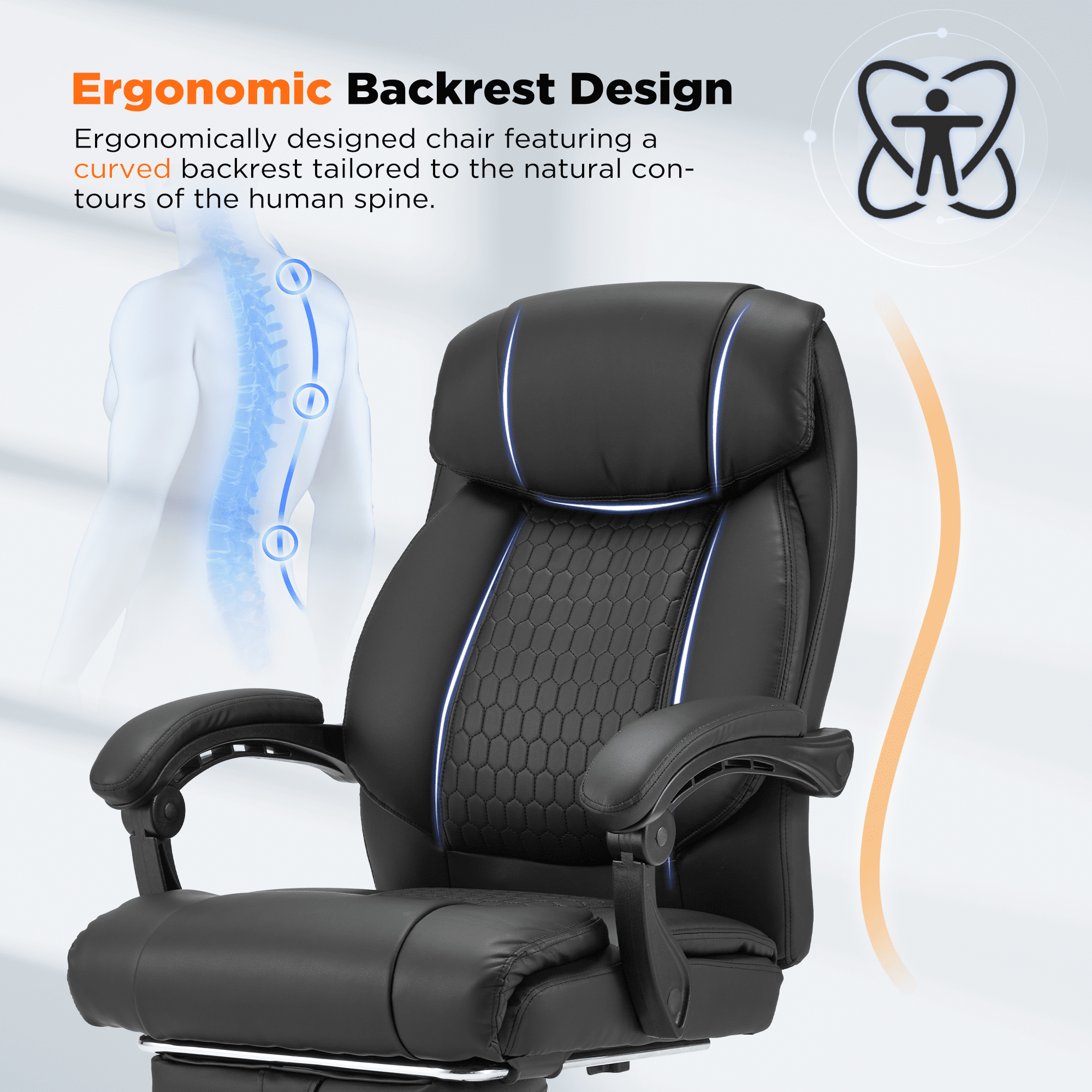 HOMREST Ergonomic Administrative Office Chair, Heated Massage Lounge Chair with Adjustable Backrest, Foot Pedal, for Home & Office Use, Black