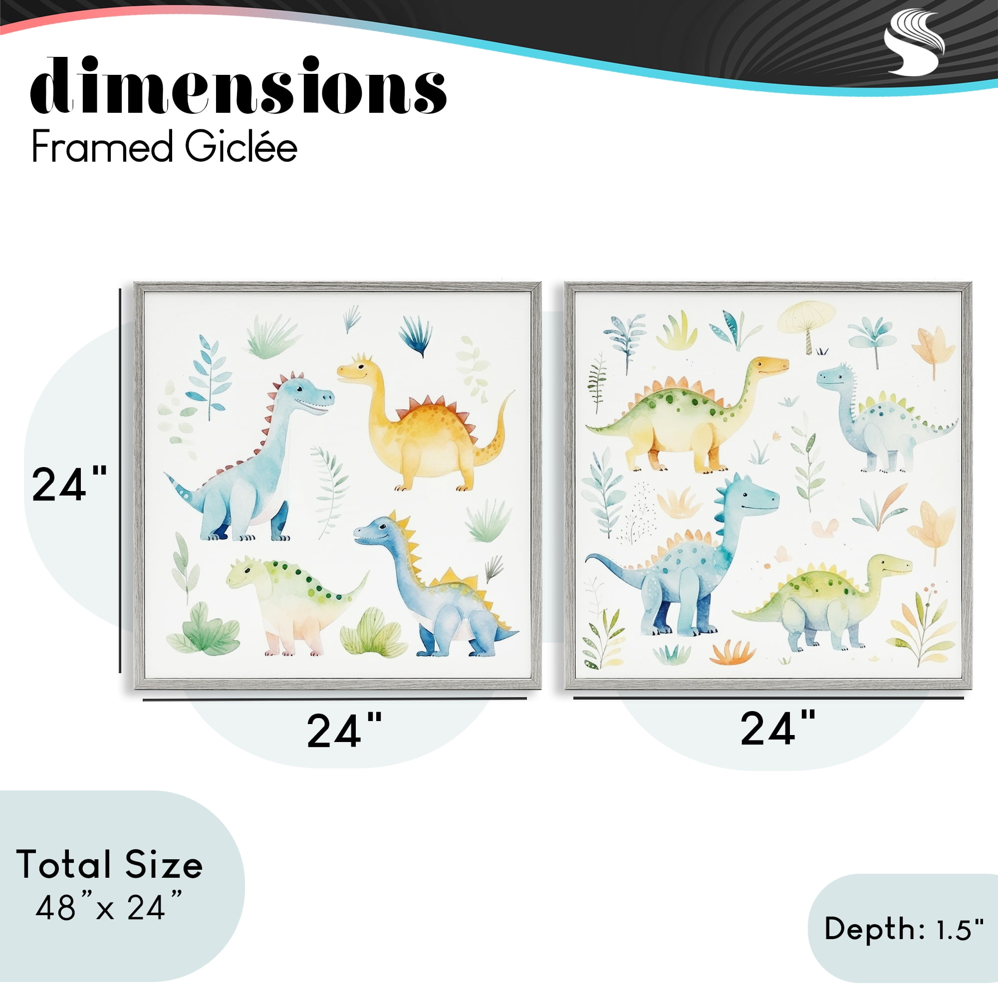 Stupell Industries Playful Dinosaur Wonders 2 Piece Gray Framed Giclee Art Set, design by Lazar Studio