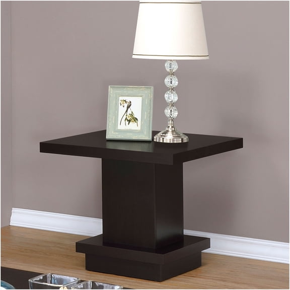 JERFIT Square Pedestal End Table, Cappuccino Finish Solid Wood & MDF Side Table for Living Room, Sofa, Bedroom