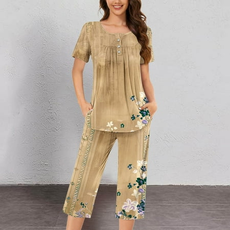 Riecok Sexy Sleepwear for Women V Neck Soft Pockets Button Down Casual Pajamas Loose PJ Set Sexy Cozy Home Party Comfywear Sleep Set Trendy Outfits Sleepwear Two Piece Yellow M