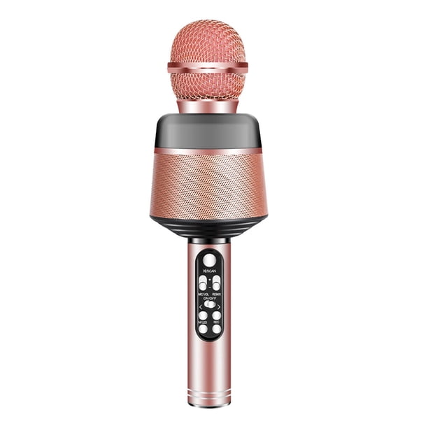 Bearachild 2021 nuevo Q008 micrófono inalámbrico Bluetooth portátil micrófono altavoz reproductor grabador para KTV fiesta de Cables de audio/vídeo Oro rosa
