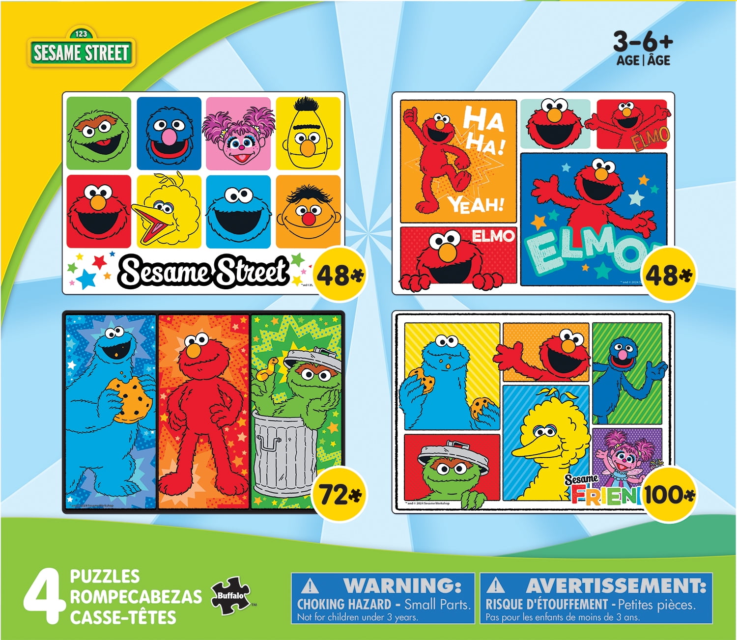 Buffalo Games Sesame Street 4-in-1 Multipack Interlocking Jigsaw Puzzles for Children Ages 6+