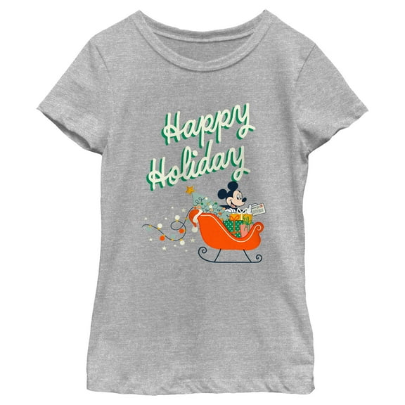 Girl's Mickey & Friends Happy Holiday Sled Graphic Tee Athletic Heather Large