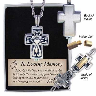 Pewter Communion Cross - Locket-Memorial Cross w/Vial-Pewter (24 )