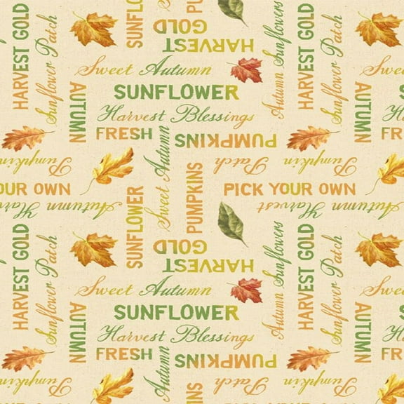 Harvest Gold Word Toss Cream, Fabric by The Yard