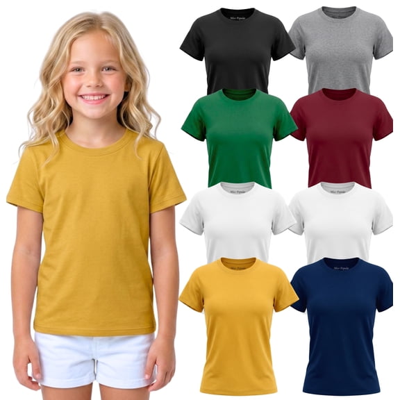 MISS POPULAR Girls' 8-Pack Super Soft PolyCotton Short Sleeve Crew Neck T Shirts | Assorted Color Solid Tees