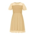 thumbnail image 6 of Juslio Girl Dresses Casual Short Sleeve Tulle Summer Beach A-line Knee Length Beige Sundress, 6 of 7