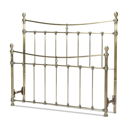 - Leighton Metal Headboard and Footboard Bed Panels with Straight-Lined Spindles and Scalloped Castings, Glazed Brass Finish, California King