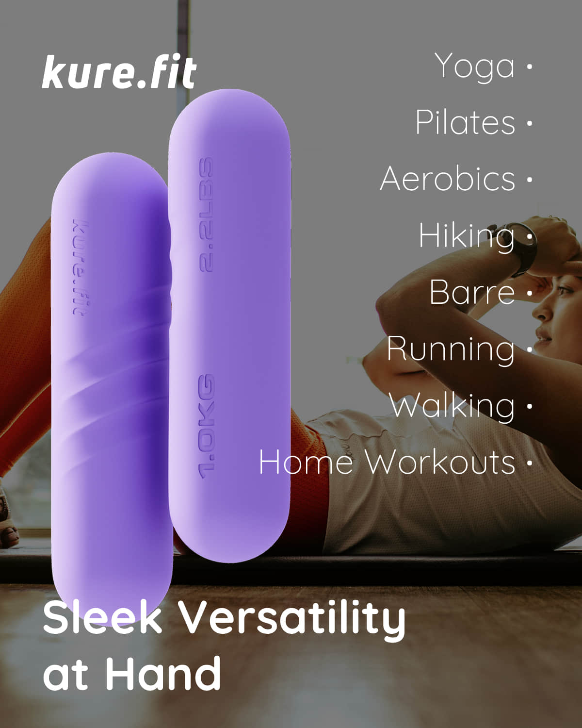 kure.fit Hand Weight Bars for Women, with Resistance Booty Bands, Non-Slip Portable Dumbbells for Pilates, Yoga, Cardio and Strength Training, 2.2 lb