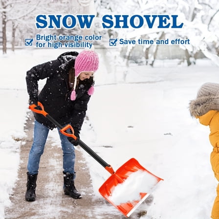Heavy-Duty Snow Shovel - Ergonomic Metal Handle with 17"x12"x52" Orange Blade for Driveways Sidewalks