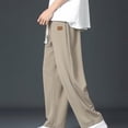 thumbnail image 5 of Afuyipoi Oversized Khaki Straight Leg Pants for Men,Relaxed Ice Silk Loose Drawstring Casual Sports Long Pants Khaki M/34, 5 of 8