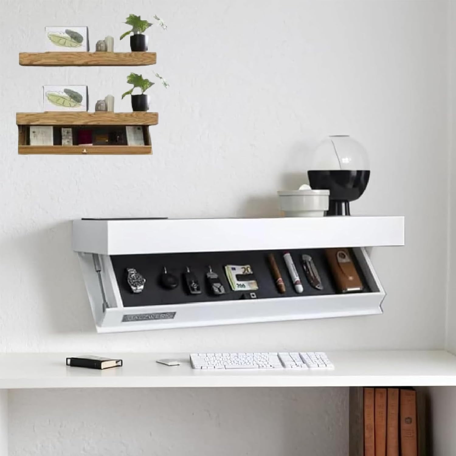 Magicflap Designer Shelf with Secret Compartment, Concealed Floating Shelf, Wall-Mounted Storage Solution, Secret Shelf, Hidden Compartment Shelf, Modern Home Decor (Wood)