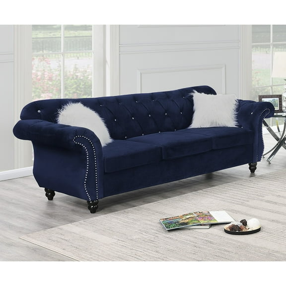 Miekor Furniture Formal Luxury Look 1pc Indigo Velvet Sofa w Pillows Living Room Furniture Couch 39265