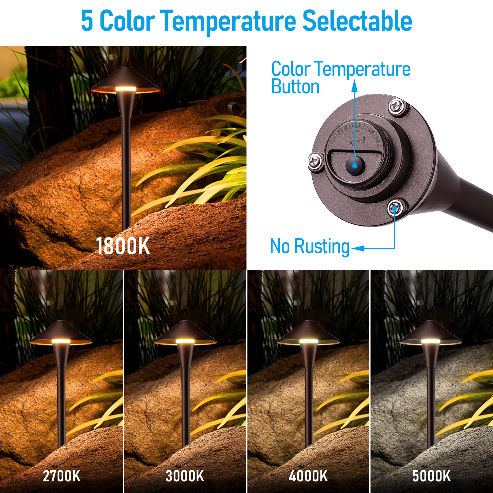 12 Pack 5CCT Low Voltage Pathway Lights, LED Landscape Path Light, 5W, 12-24V, IP65 Waterproof