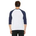 thumbnail image 3 of The Bella + Canvas Unisex 3/4 Sleeve Baseball T-Shirt - WHT FLK/ NVY TRB - M, 3 of 4