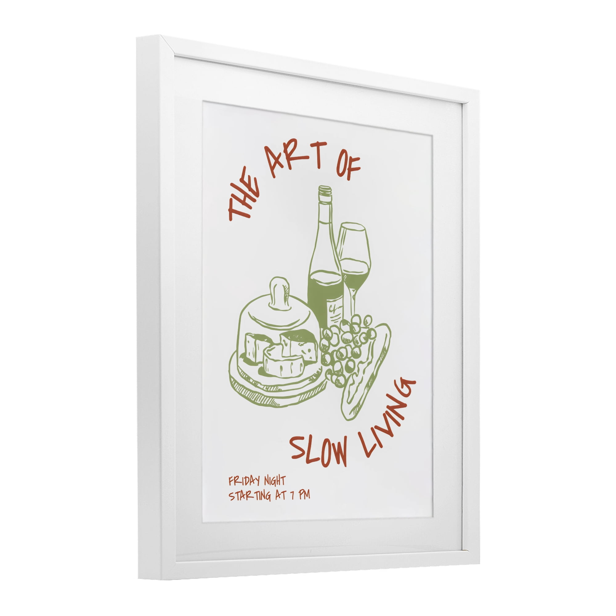 Stupell Industries Slow Living Wine & Cheese White Framed Print Under Glass, design by The Prints Vibe