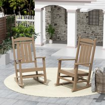 GARDEN Set of 2 Classic Plastic Adirondack Porch Rocking Chairs, Weathered Wood