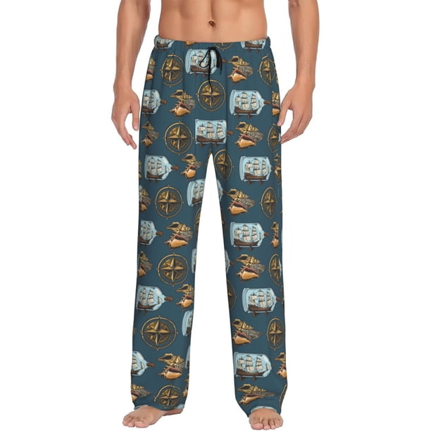 Fotbe Miniature Ship In Bottle Pantalones de Pijama para Hombre, Pantalones de Dormir, Pantalones de Casa con Cintura Ajustable y Bolsillos-Small