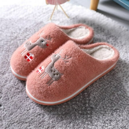 

CoCopeanut New Cartoon Reindeer Slippers Women Men Winter Warm Plush Slippers Comfortable Keep Warm Cute Gift Non-slip Home Shoes