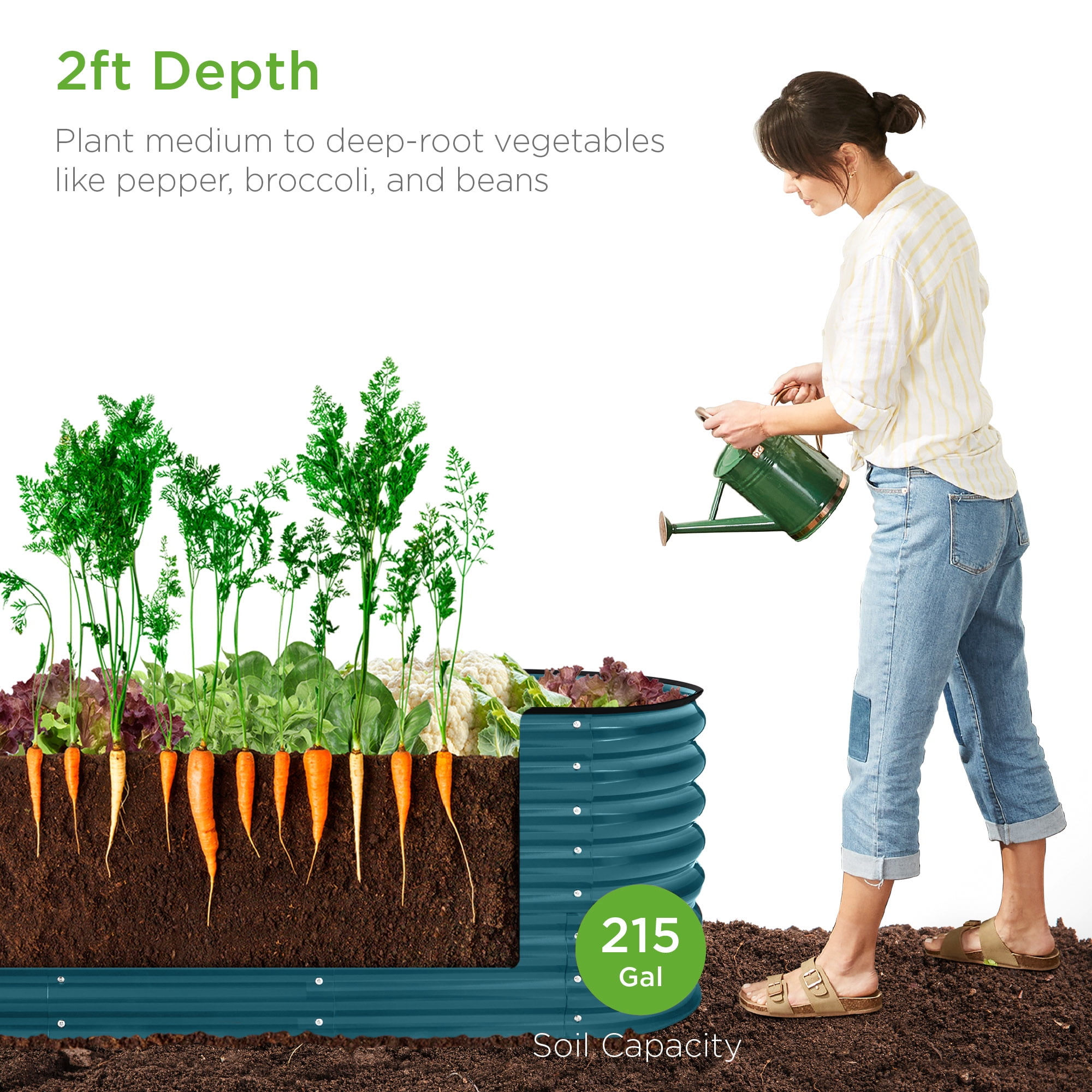 Best Choice Products 8x2x2ft Metal Raised Garden Bed, Oval Outdoor Planter Box w/ 4 Support Bars - Peacock Blue