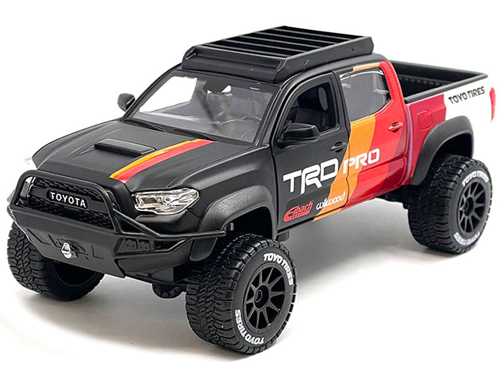 2023 Toyota Tacoma TRD PRO Off Road Truck Matt Black with Graphics and Roofrack 1/27 Diecast Model Car by Maisto