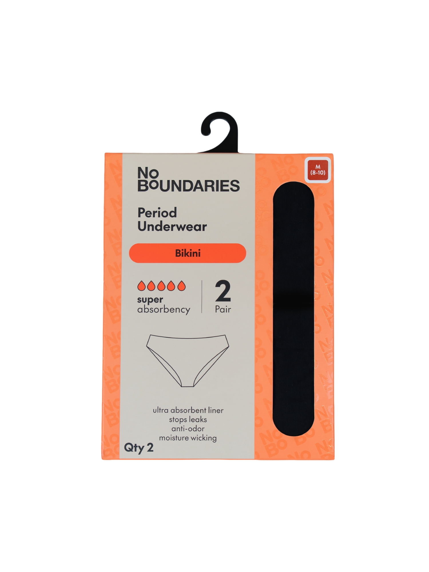 No Boundaries Bikini Super Absorbency Period Underwear, 2-Pack, Women’s Sizes XS-XXL