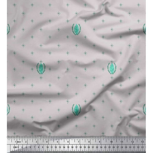 Soimoi Gray polyester Crepe Fabric Leaves & Asterisk Symbol Decor Fabric Printed Yard 52 Inch Wide