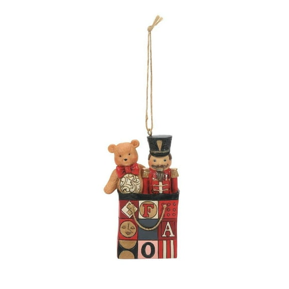 Jim Shore Bear & Nutcracker In Gift Bag Polyresin Ornament Fao Schwarz 6010857