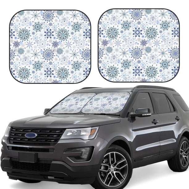 Fotbe Retro ice blue snowflakes Juego de 2 Piezas de Parasoles para Parabrisas | Bloqueador Solar para Auto | Accesorios Plegables para Protección Solar Interior-Small