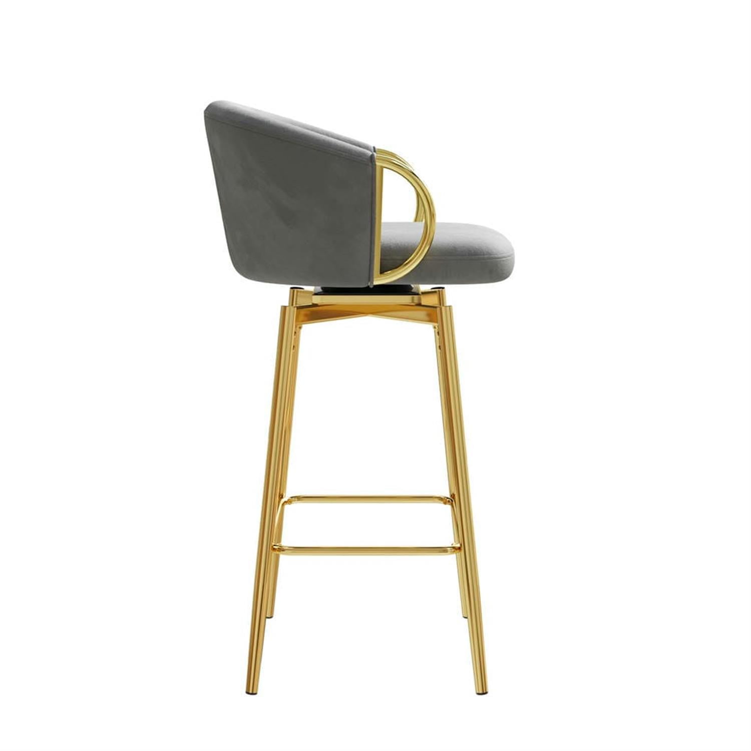 Demi Bonn 37" Counter Height Bar Stools Set of 2, Velvet Swivel Barstools with Back, Kitchen Island Countertop Chairs for Dining Room, Gray