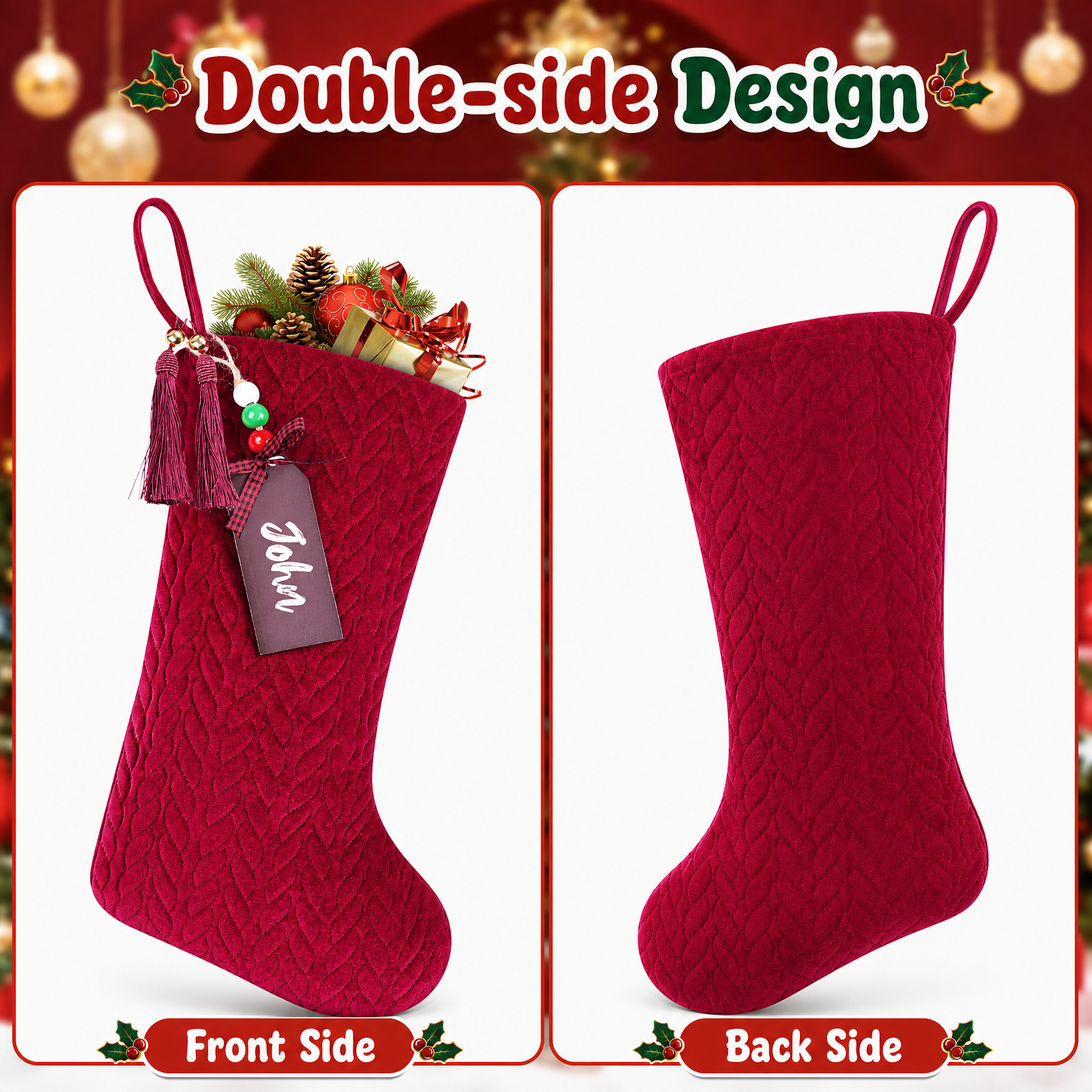 Yexmas 6-Pack 20-Inch Personalized Velvet Christmas Stockings photo 6
