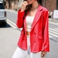 thumbnail image 3 of Women Suit Jacket Turn Down Collar Double Breasted Pure Color with Pockets Long Sleeves Casual Office Suit Jacket Red L, 3 of 7