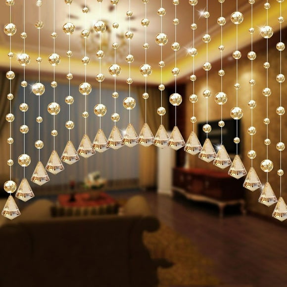 Huayishang Blackout Curtains Clearance, 1 Luxury Glass Beads Door String Tassel Curtain Wedding Divider Panel Room Decor Home Decor Clear