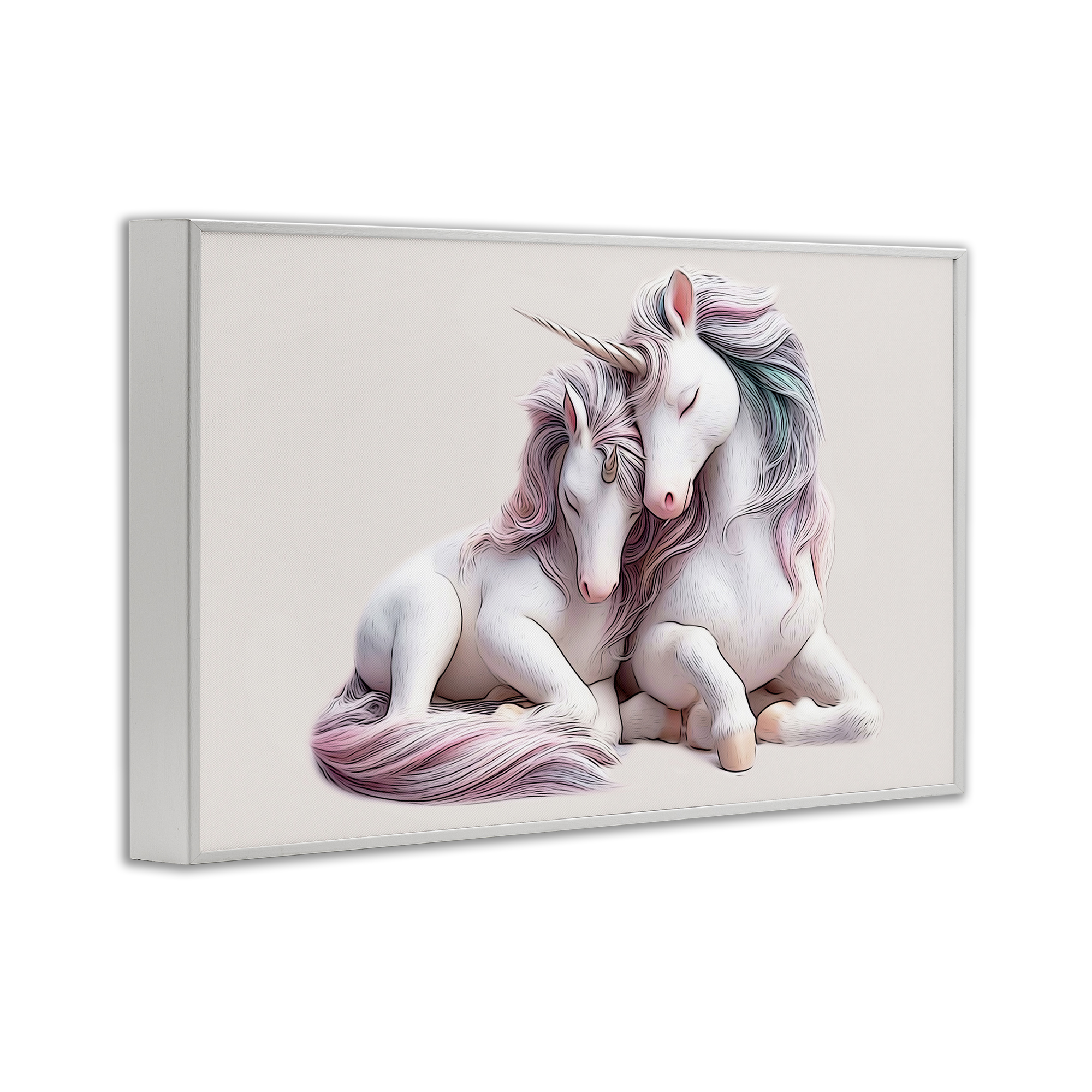 Stupell Industries Hugging Unicorn Pair Animals & Insects Painting White Framed Art Print Wall Art, 24 x 16
