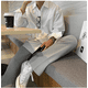 thumbnail image 4 of 100% poliéster estilo suelto camisa manga larga para hombre traje occidental gris ligero de gama alta ropa interior de gran tamaño a la moda, 4 of 5